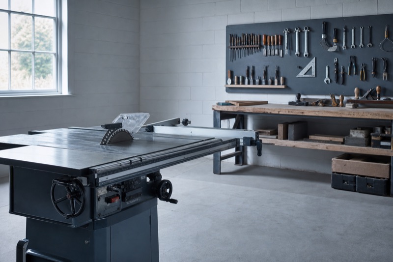 Workshop tools in a bright garage